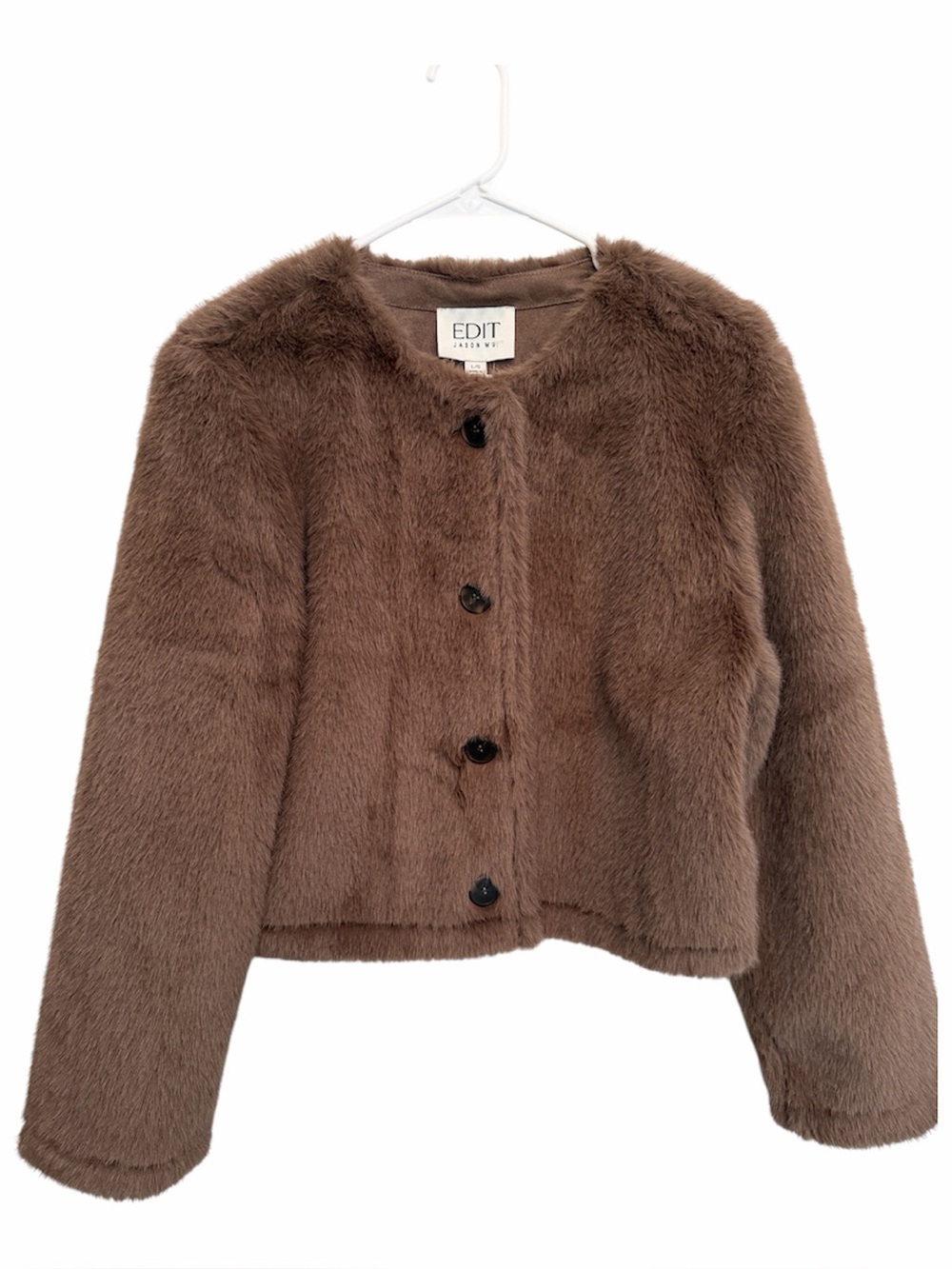 NWT EDIT Jason Wu Women’s Brown Faux-Fur Button Jacket